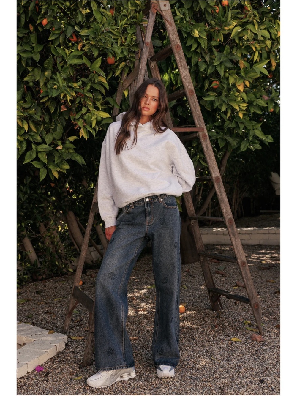 Rose Rhinestone Low Rise Slouchy Jean - Picture 13 of 13